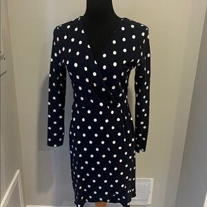 LOFT Black and White Polka Dot Long Sleeve Dress